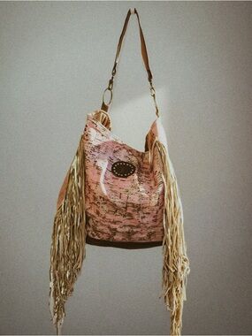 Keep it Gypsy - Fringed Pink Canvas Shoulder Leather Bag